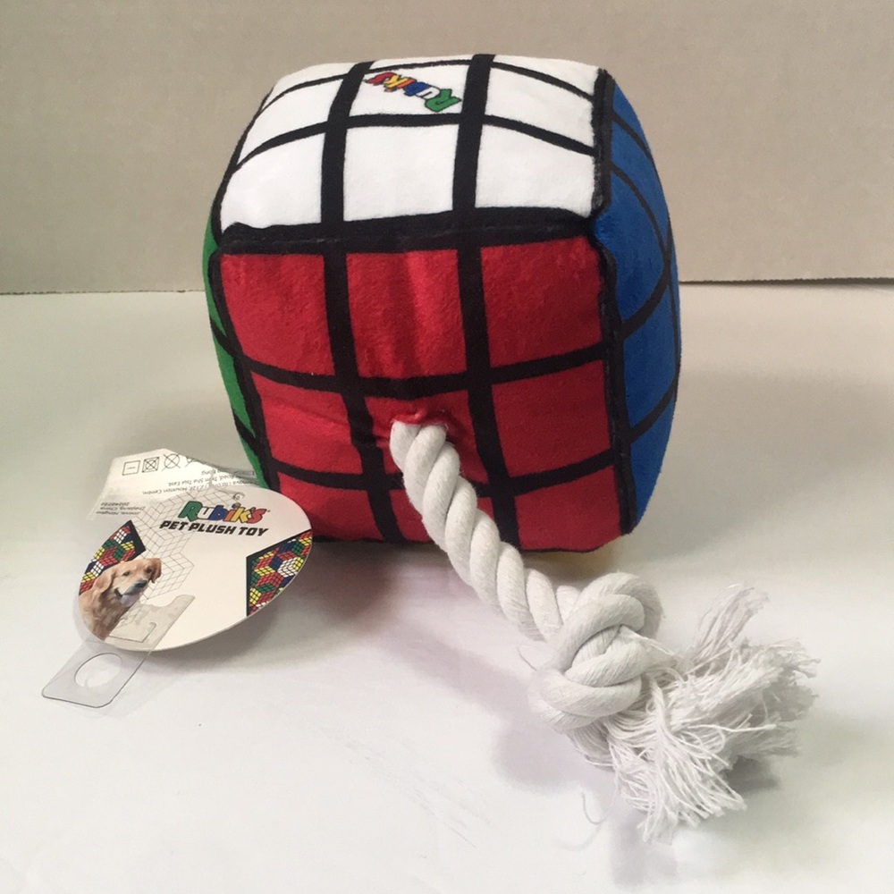 Rubiks Plush Cube Toy with White Rope - Multi-Color
